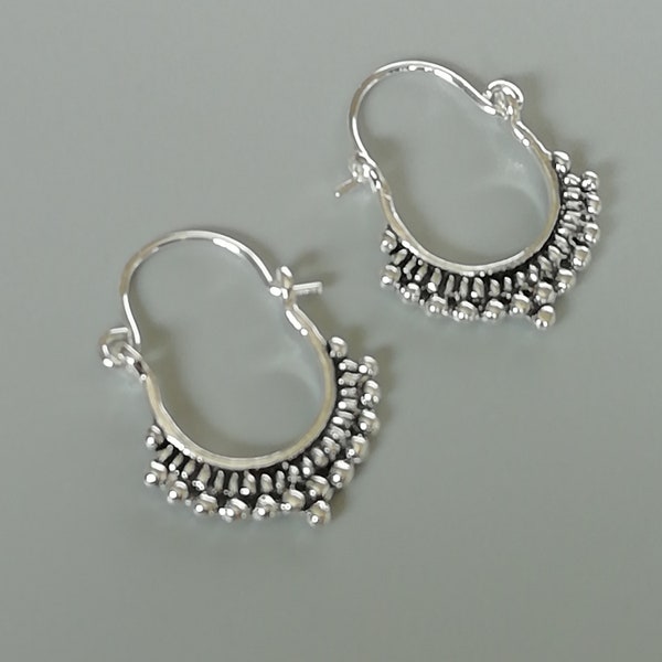 Indian sterling silver hoops | Boho ear hoops | Ethnic earrings | Silver earrings | Oxidized silver ear hoops | Gift earrings | EBBB