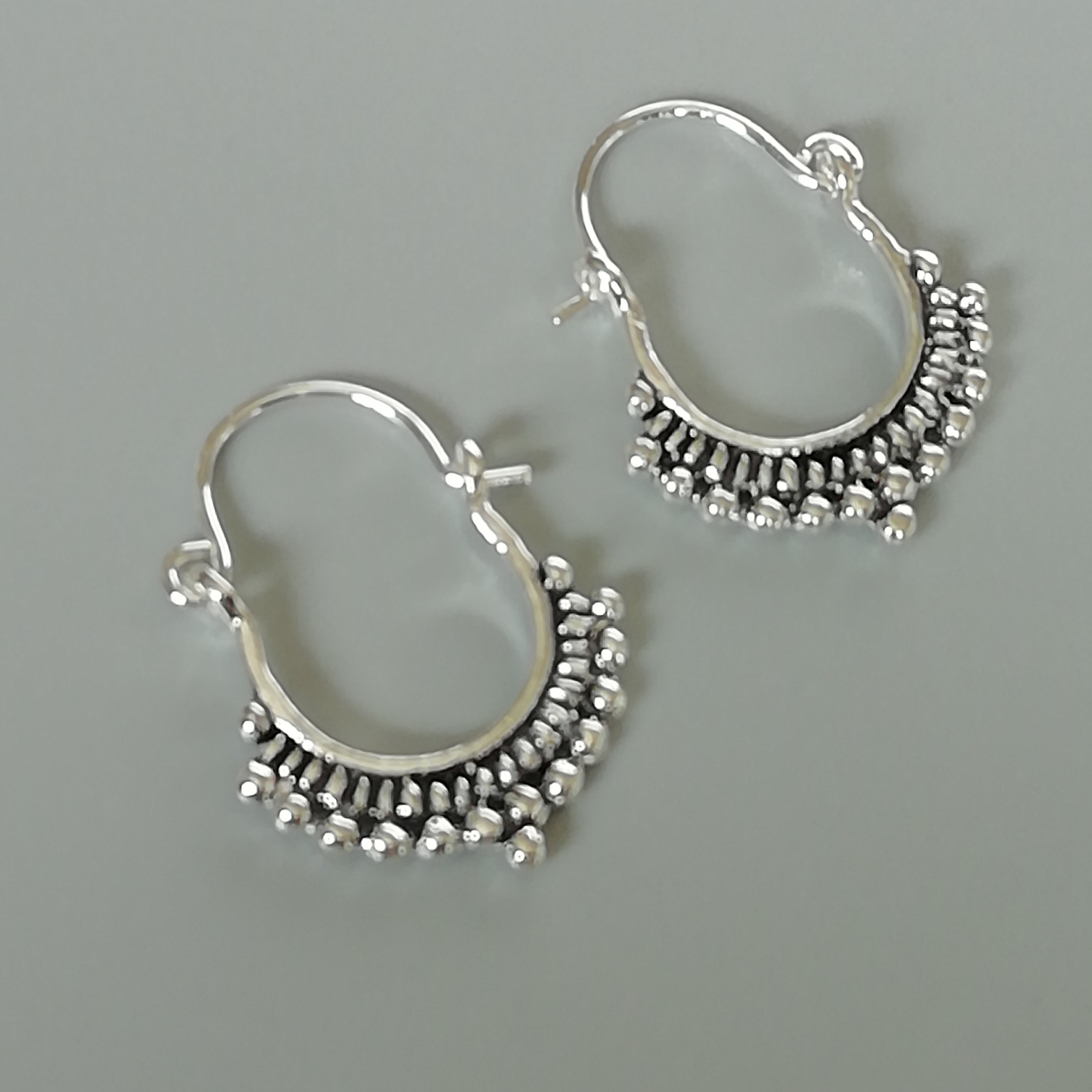 Indian sterling silver hoops | Boho ear hoops | Ethnic earrings | Silver earrings | Oxidized silver ear hoops | Gift earrings | E555