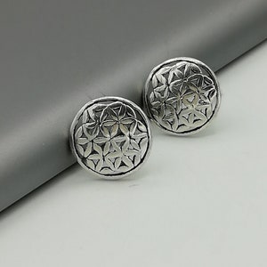 Flower of life ear studs | 10 mm silver earrings | Round ear studs  | Silver jewelry | Minimalist jewelry | Silver ear studs | E164