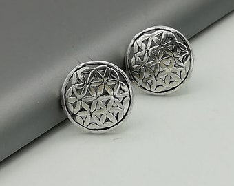 Flower of life ear studs | 10 mm silver earrings | Round ear studs  | Silver jewelry | Minimalist jewelry | Silver ear studs | ESRA