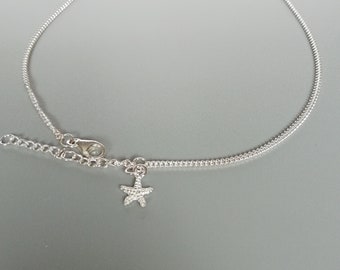 Sterling silver chain anklet | Silver anklet with star fish charm | Bohemian anklet | Feet jewelry | Simple foot jewelry | ASNT