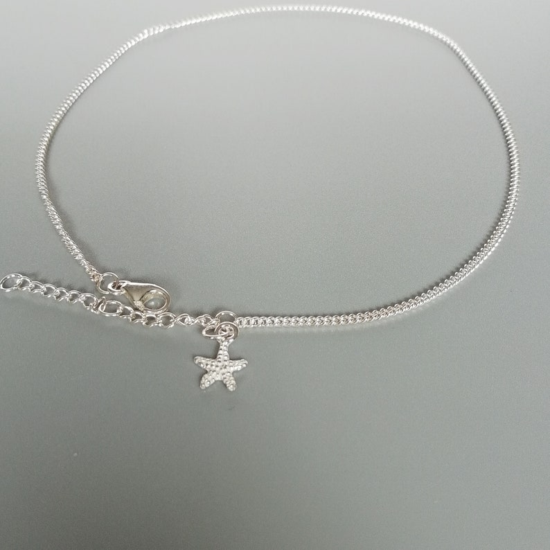 Sterling silver chain anklet Silver anklet with star fish charm Bohemian anklet Feet jewelry Simple foot jewelry ASNT image 1