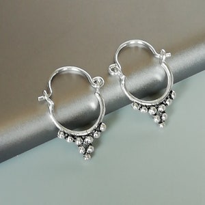 Indian silver hoops | Boho ear hoops | Ethnic earrings | Silver earrings | Oxidized silver ear hoops | Gift earrings | E551