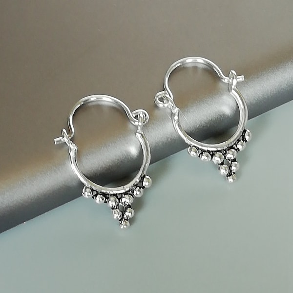Indian silver hoops | Boho ear hoops | Ethnic earrings | Silver earrings | Oxidized silver ear hoops | Gift earrings | EBBS
