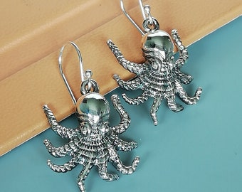 Octopus earrings | Sterling silver ear danglers | 925 silver danglers | Boho jewelry | Fun earrings | Silver jewelry | EIIF