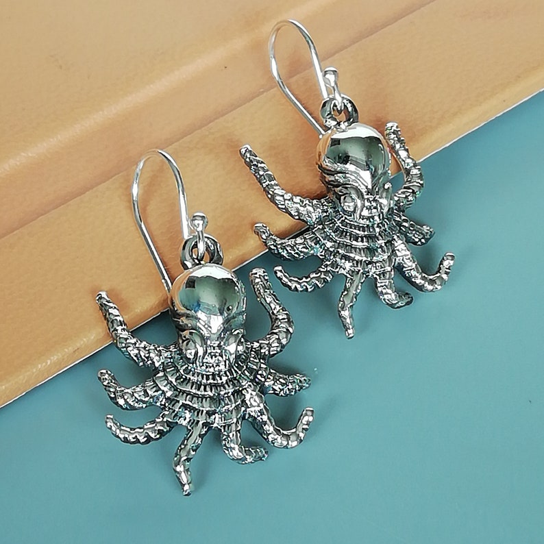 Octopus Earrings Sterling Silver Ear Danglers 925 Silver Etsy