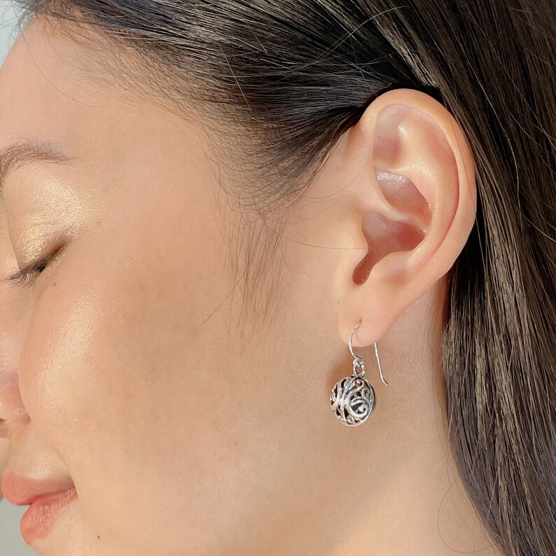 Filigree ball drop earrings Sterling silver ear dangler Etsy