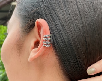 Sterling silver four band ear cuff | 925 silver ear wrap | Non piercing helix cuff | Bohemian Cuff | Unisex ear cuff | ELRN