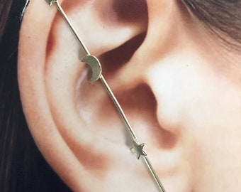 Silver star and moon ear pin | Ear climber | Silver ear cuff | Celestial ear climbers | Modern ear cuff | Bohemian ear climber | ECTS