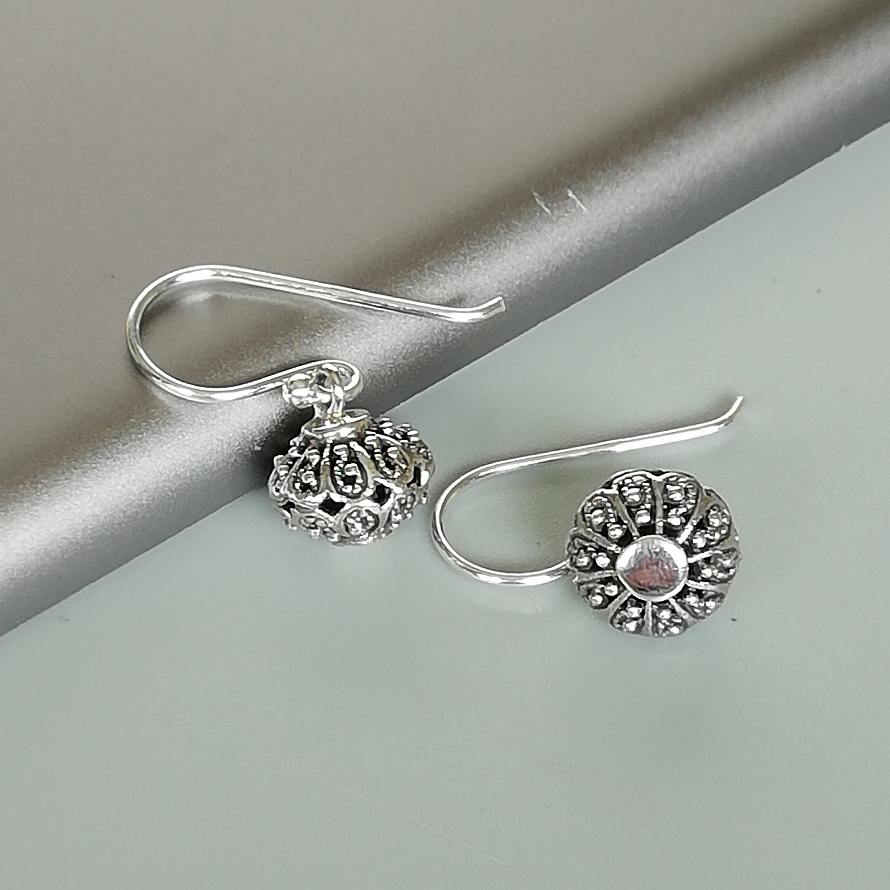 Sterling Silver Filigree Ball Earrings Sphere Ear Danglers Etsy