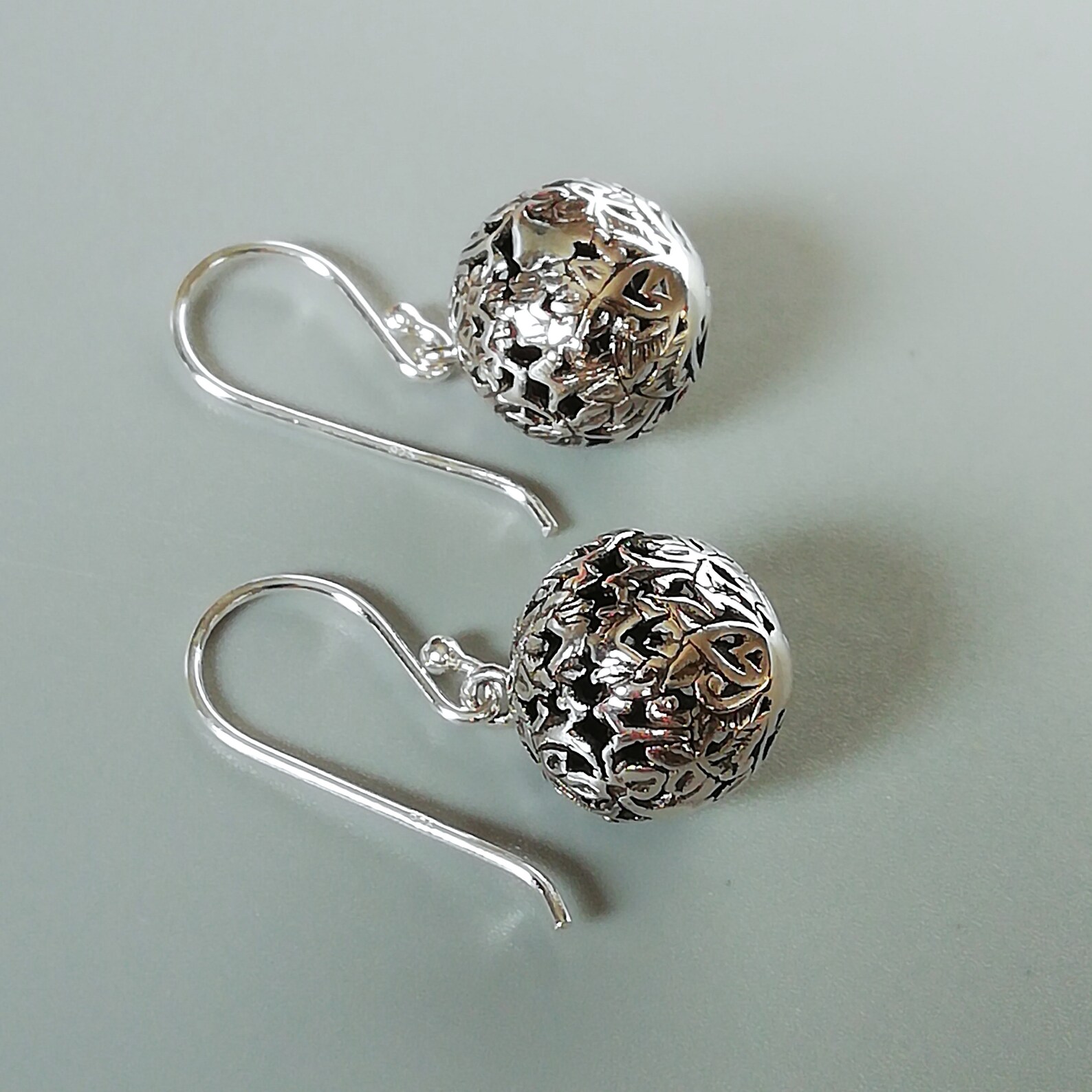 Filigree Ball Drop Earrings Sterling Silver Ear Dangler Etsy