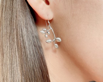 Silver leaf stem earring | Leaves earrings | Silver earrings | Drop earrings | Silver Accessories | Gifts for her | Pretty Earrings |  EFTR