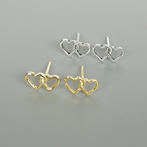 Set of gold and silver hearts earrings | Sterling silver hearts ear studs | Earring set | Delicate ear studs | E424gs