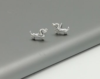 Dog earrings |  Weiner dog studs  | Delicate studs | Dog lover's jewelry | Silver jewelry | Sterling silver ear studs | Tiny studs | ESAI