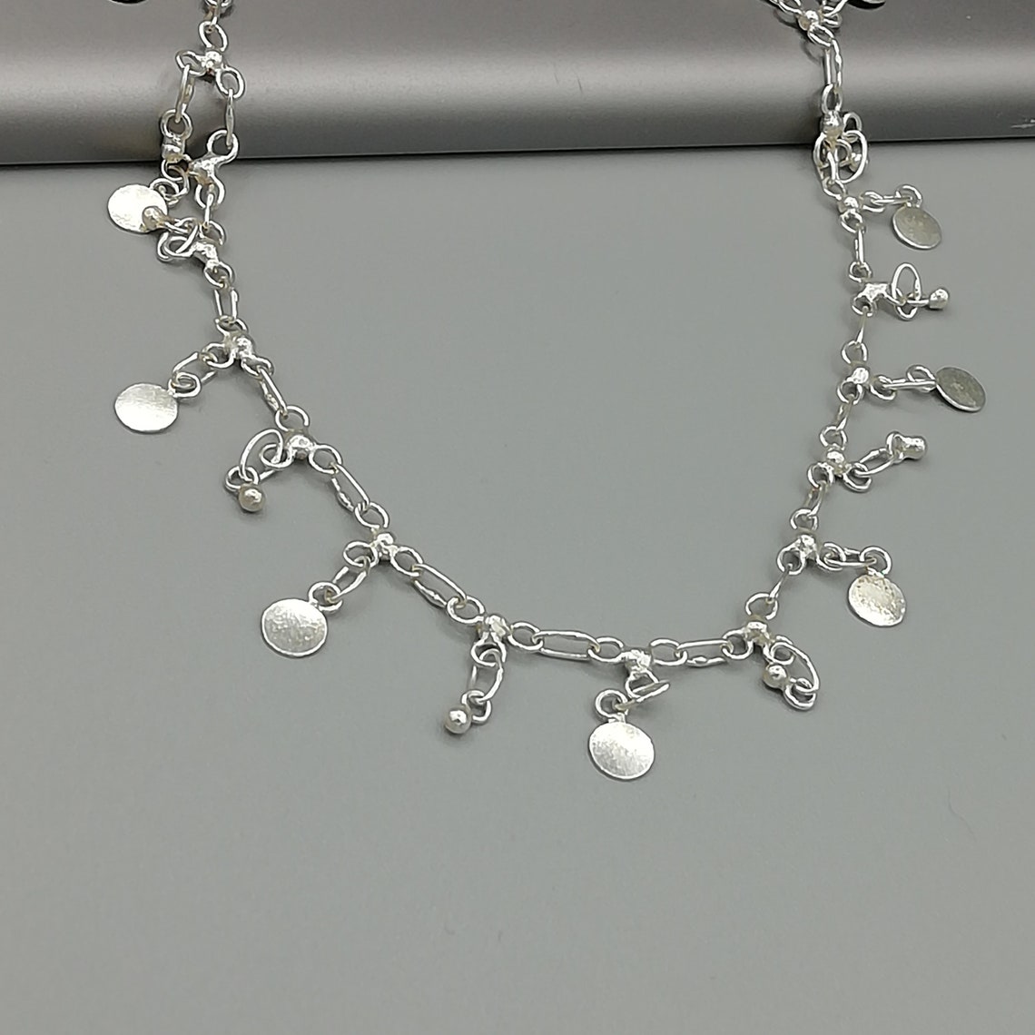 Sterling silver round charm anklet Silver foot jewelry Etsy