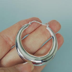 Sterling silver crescent statement hoops | 45 mm hoops | Round Ear hoops | Minimalist hoops | Broad and chunky hoops | Gifts for her | E1167