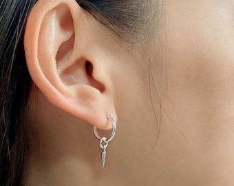 Sterling silver spike charm hoops | Charm hoop earrings | 12mm ear hoops | Wanderlust charm | Bohemian jewelry | Detachable charm | E349