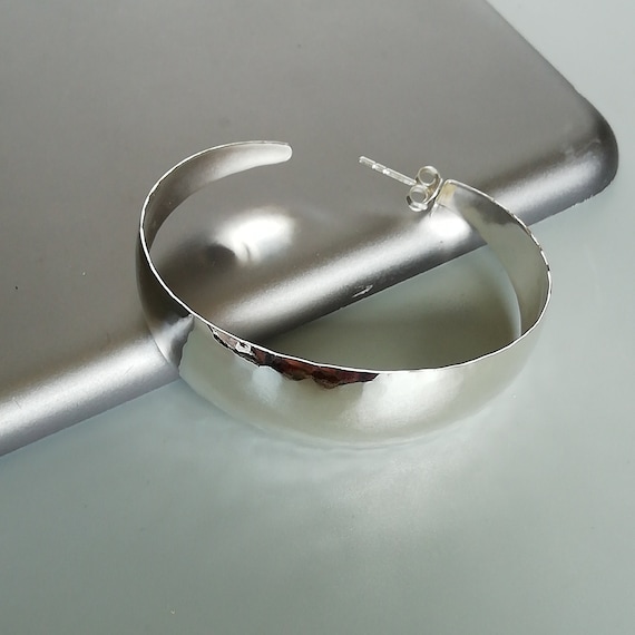 Sterling Silver Hoop Earrings | 49mm Wide Hoops | Silver