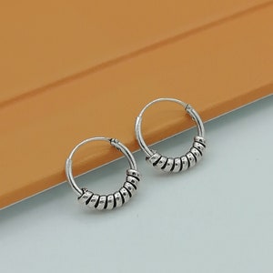 Silber Bali Creolen | 12 mm Silber Creolen | Gedrehte Drahtreifen | Ethnische Reifen | Ohrlöcher | Minimalistische Creolen | Silberohrringe | E47