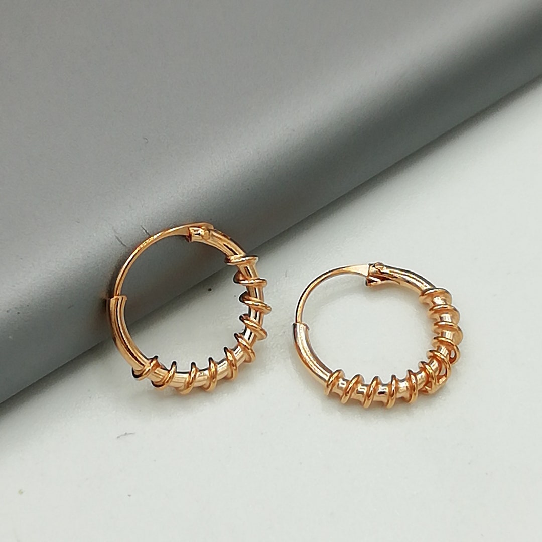 Rose Gold Hoops 12 Mm Pink Hoops Bali Ear Hoops Silver - Etsy