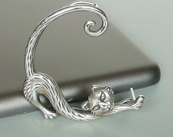 Sterling silver cat ear climber | Kitten ear creeper | Punk jewelry | Cat lovers jewelry | Ear climber | Ear jacket | E1116