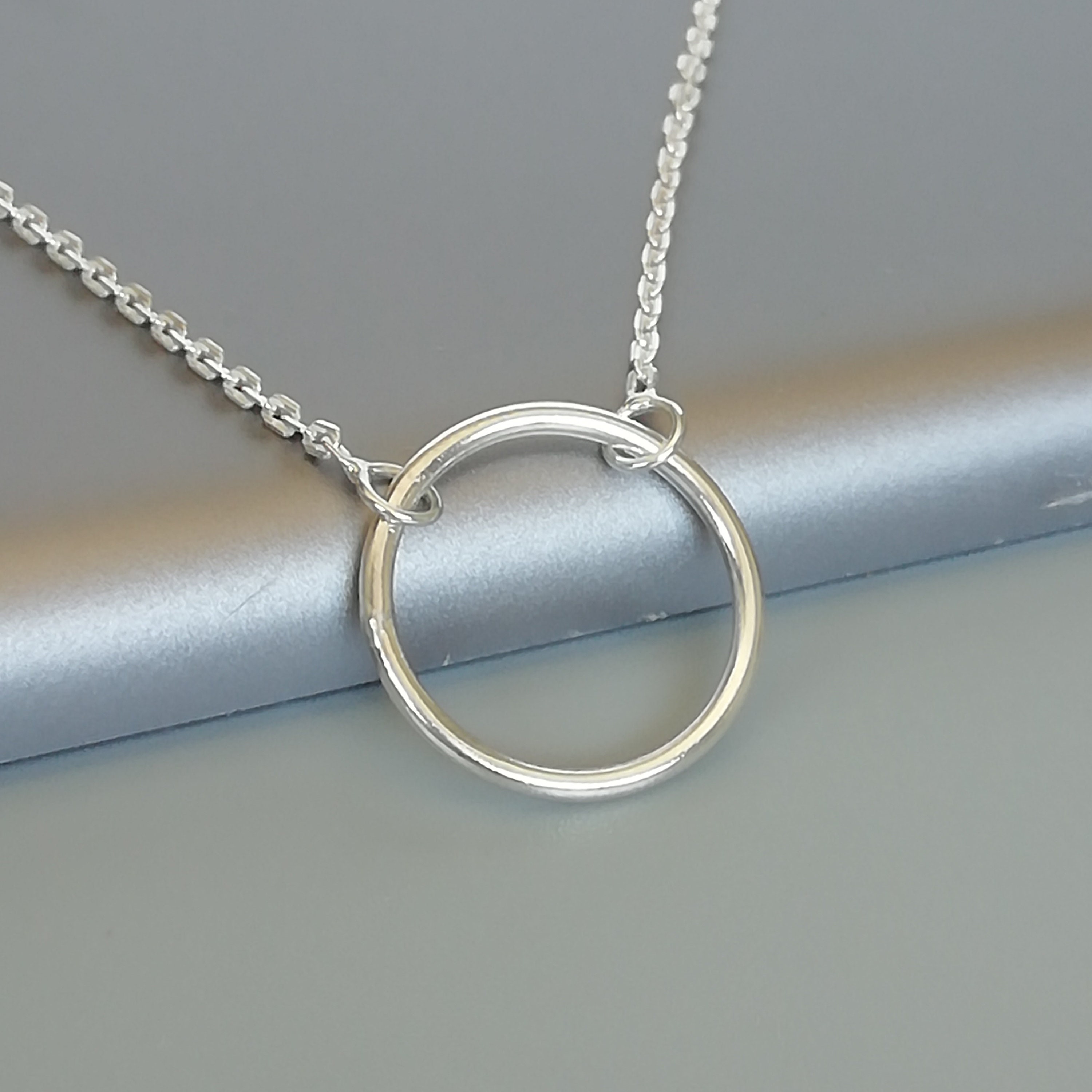 Circle charm necklace Sterling silver necklace Circle of Etsy