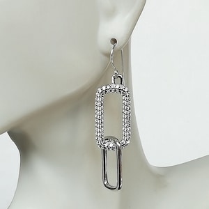 Sterling silver and cubic zirconia link earrings | Pretty ear danglers | Minimalist earrings | Cz earrings | Gifts for her | E1056
