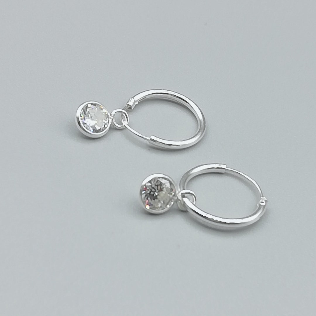 Sterling Silver Cubic Zirconia Charm Hoops Diamante Charm - Etsy