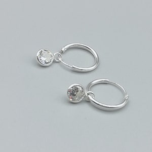Sterling silver cubic zirconia charm hoops | Diamante charm earrings | 12mm ear hoops | Elegant crystal earrings | Boho hoops | E360
