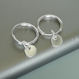 Brincos de argola de disco redondo de prata esterlina | Brincos de argola de 12 mm | Brincos de argola simples | Joias minimalistas | Brincos de argola | Brincos de argola de prata | E548