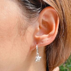 Sterling silver elephant charm hoops | Charm hoop earrings | Elephant hoops | 14mm ear hoops | Animal lovers jewelry  | Boho hoops |ECFC