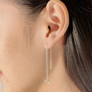 Circle ear threader | Chain ear threader | Sterling silver delicate earring | Valentines gift | Pull through earring | E547