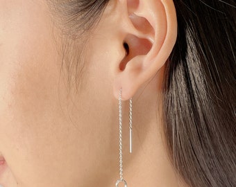 Circle ear threader | Chain ear threader | Sterling silver delicate earring | Valentines gift | Pull through earring | EBAI