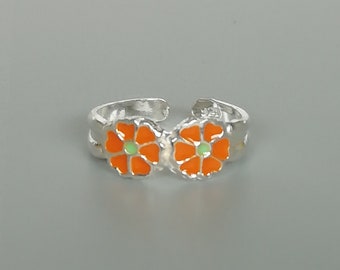 Flowers toe ring | Sterling silver toe band | Orange flowers | Bohemian jewelry | Body jewelry | Minimalist toe ring | TCB