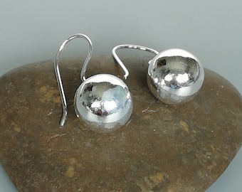 Sterling silver 12mm ball earrings | Sphere ear danglers | 925 silver | Bridesmaids gift | Dot earrings | Minimalist jewelry | E1037
