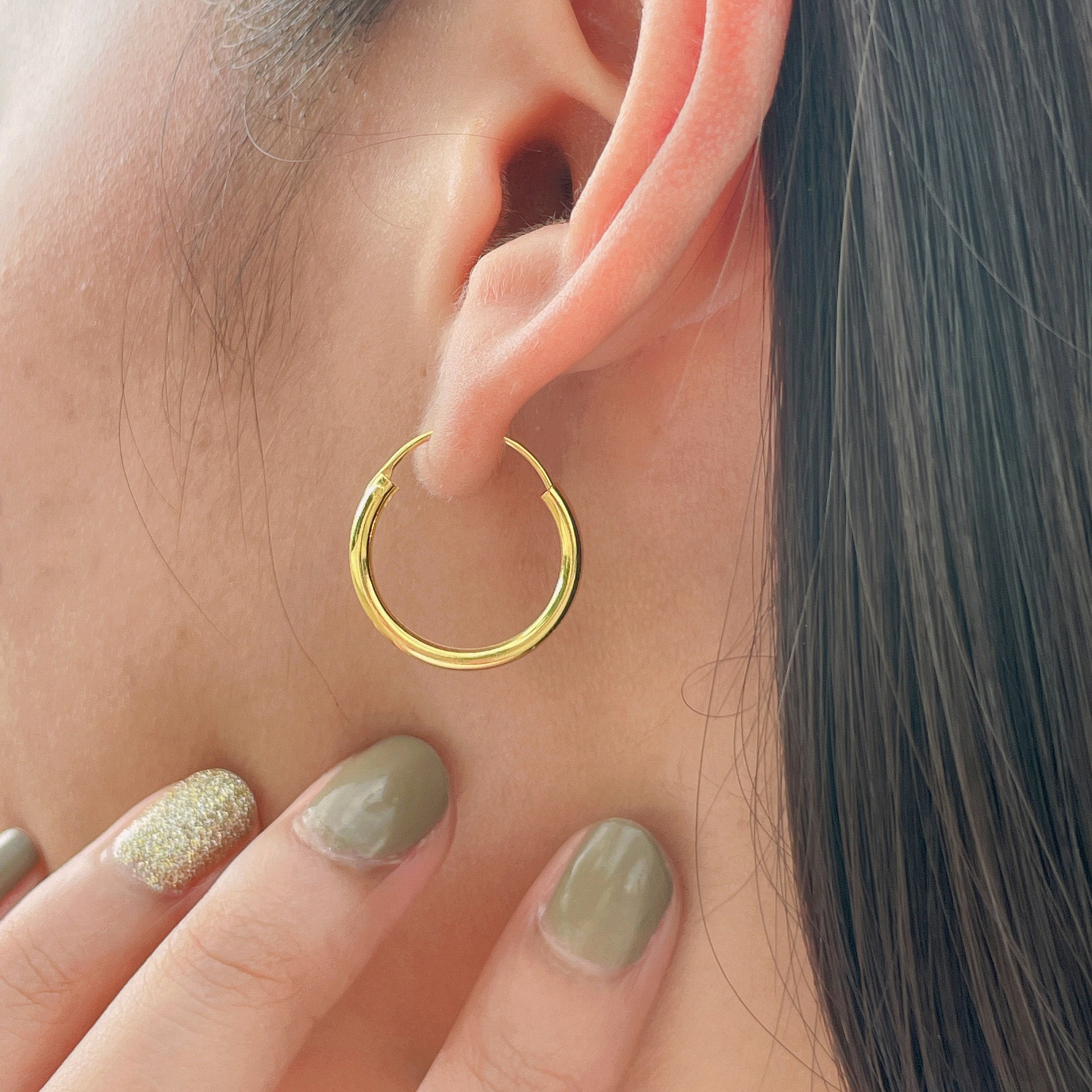 18 Mm Gold Plated Hoops Gold Hoop Earrings Endless Ear Etsy