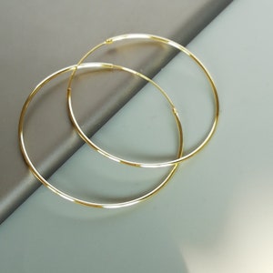 Large and light gold hoop earrings | 50 mm gold plated hoops | Endless hoops | Silver jewelry | Minimalist jewelry | Dramatic hoops | ERIS