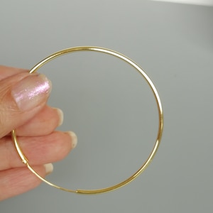 May include: A pair of gold hoop earrings. The hoops are simple and circular, with a smooth finish.