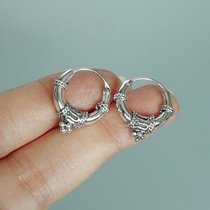 Sterling silver Tibetan hoops | 16 mm silver hoops |  Ethnic silver hoops | Boho jewelry | Silver jewelry | Gift earrings | E1016