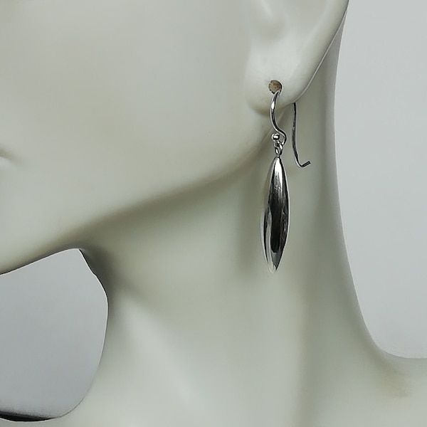 Sterling silver pointed ellipse earrings | Elegant earrings | Long ear danglers | Minimalist earrings | Oval drop dangler | ELAR