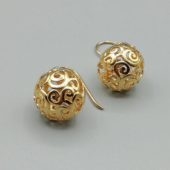 Filigreed Ball Ear Danglers Gold Plated Earrings Christmas Gifts for Her Gold Earrings Sterling Silver Earrings EAIF Etsy