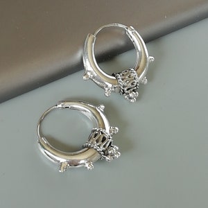 Sterling Silber tibetische Creolen | 20 mm Silber Creolen |  Ethnische Silber Reifen | Boho Schmuck | Silberschmuck | Geschenk Ohrringe | E1012