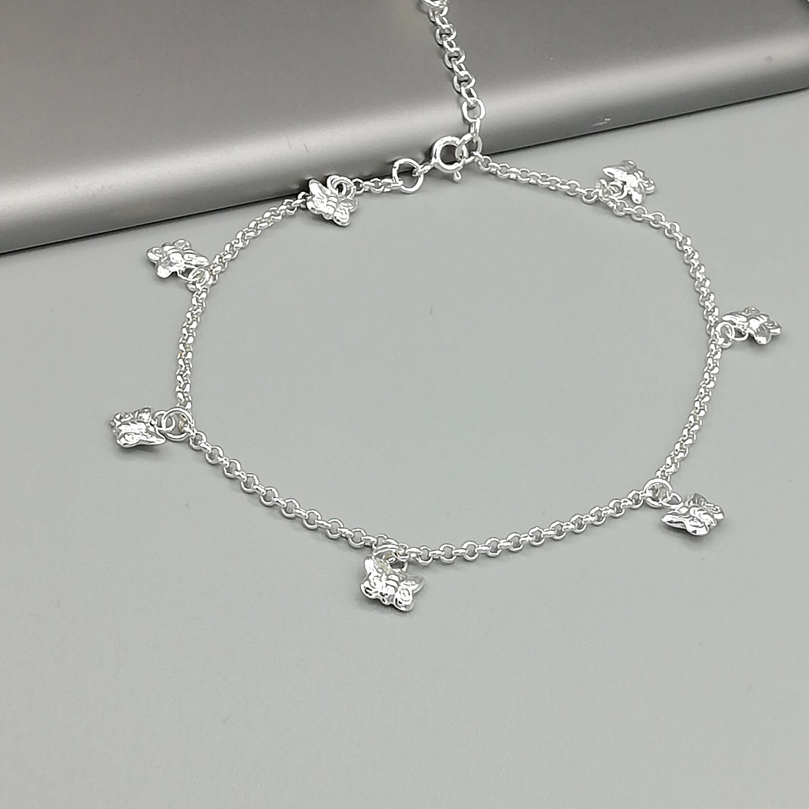 Sterling Silver Butterfly Charm Anklet Charm Anklet Silver Etsy
