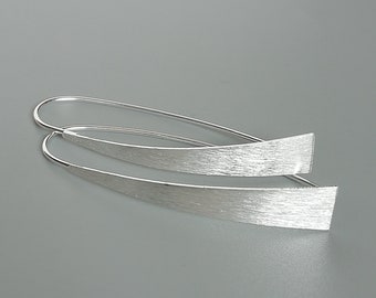 Long silver hook danglers | Long open ended hoop | Ear danglers | Sterling silver earrings  | Bohemian jewelry | E619