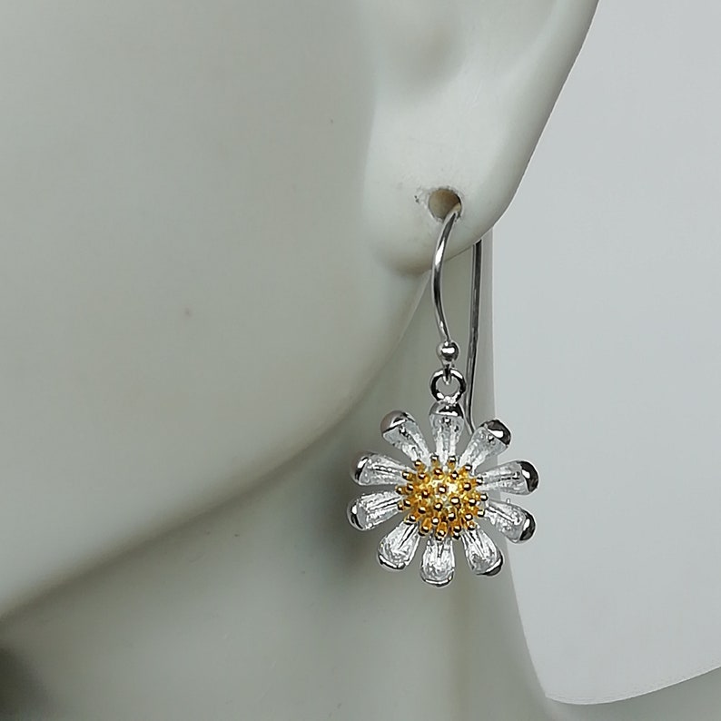 Silver daisy earring Flower earrings Silver and gold daisy Etsy