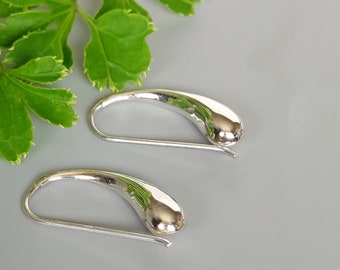 Sterling silver teardrop earrings | Waterdrop hook earrings | Elegant dangle earrings | Curved teardrop ear danglers | Minimalist | E1164