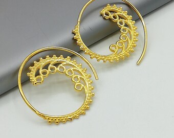 Sterling silver spiral gold hoops | Bohemian hoops | Indian ear hoops | Gold ear wire |  Gold ear hoops | Gifts for her | ESTC