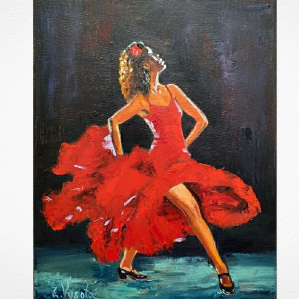Peinture flamenco danseuse originale figure peinture à l'huile toile femme empâtement oeuvre 20,4 x 10,8 cm par ZinaPaintin