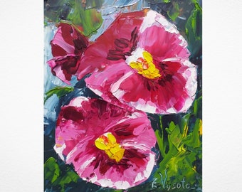 Pansy Painting Floral Original Art Small Oil Painting  Flower Still Life Impasto Artwork 7" by 5" by ZinaPainting