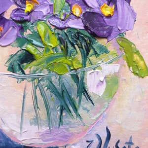Pansy Painting Flowers Original Art Small Oil Painting Floral Still Life Impasto Artwork 6 by 6 by ZinaPainting image 5